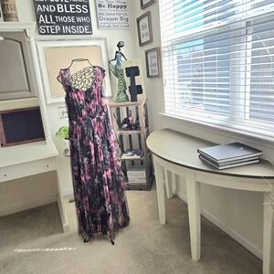 Floral Pink and Black Maxi Dress